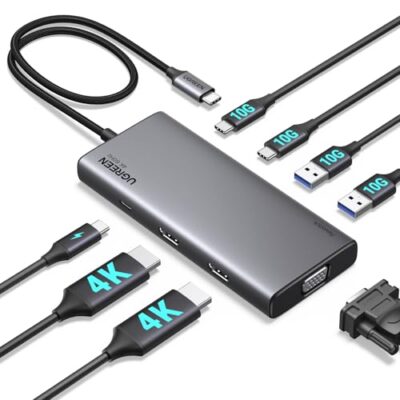 UGREEN CM639 8 in 1 Multifunction Adapter USB-C to USB3.2 (2 Port) + USB-C3.2 ( 2 port) + 4K HDMI ( 2 Port) + VGA + PD port Converter (UG- 35588)