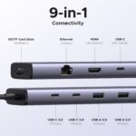 UGREEN Revodok 9 in 1 USB C Hub Gigabit Ethernet Adapter 4K@60Hz HDMI, 100W PD Charging,USB A&C Data Ports, SD/TF Card Reader, Compatible with Mac M1, M2, M3, iPad, iPhone 16 Pro/Pro Max, Steam Deck