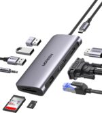 UGREEN 10-in-1 USB-C Docking Station - 4K HDMI, VGA, Gigabit Ethernet, 100W PD, 3 x USB 3.0, SD/TF Card Slot, Audio, Multiport Adapter for Laptop, MacBook, Steam Deck