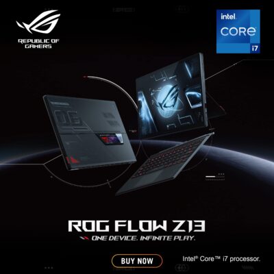 ASUS ROG Flow Z13 GZ301ZC-LD027W, Intel Core i7 12700H, 16GB LPDDR5 RAM (on board), 512GB PCIe 4.0 NVMe M.2 SSD (2230), NVIDIA GeForce RTX 3050 4GB GDDR6 Graphics, Windows 11 Home, 13.4" FHD+ 120Hz Touch Screen