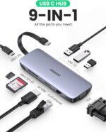 UGREEN USB-C 9-in-1 Multiport Adapter Dock with 4K HDMI, VGA, Gigabit Ethernet, PD Charging, 3 USB 3.0 Ports, SD Card Reader, Compatible with MacBook Pro/Air
