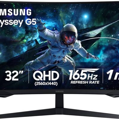 SAMSUNG 32” Odyssey G55C Series QHD 1000R Curved Gaming Monitor, 1ms(MPRT), HDR10, 165Hz, AMD Radeon FreeSync, Eye Care, Glare Free, Sharp Resolution