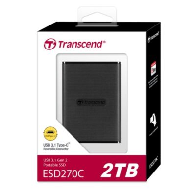 Transcend 2TB ESD270C Portable SSD USB 3.1 Gen 2 USB Type-C, Up to 520/460 MB/s, designed for desktops