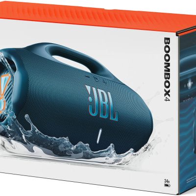 JBL Boombox 4 - Most Powerful Portable Waterproof Speaker with Massive Pro Sound, Up to 34 Hours of Playtime, & Multi-Speaker Connection by Auracast™ (Blue)